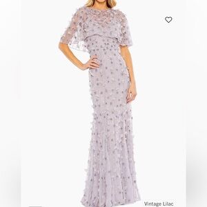 Mac Duggal Embellished Illusion Cape-Sleeve Trumpet Gown